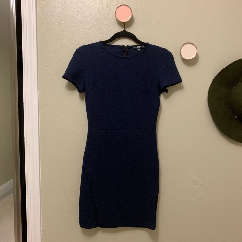 Navy Bodycon Dress with Asymmetrical Skirt